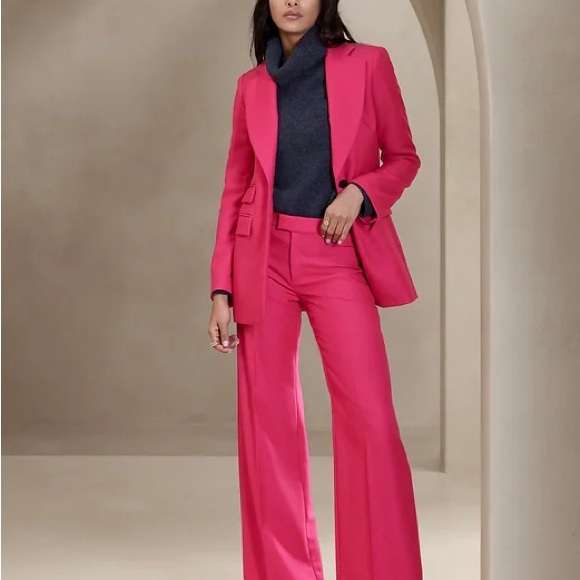 Banana Republic Red Wool Wide Leg Pantsuit. Blazer 2. Pants NWT 0 - Picture 1 of 12